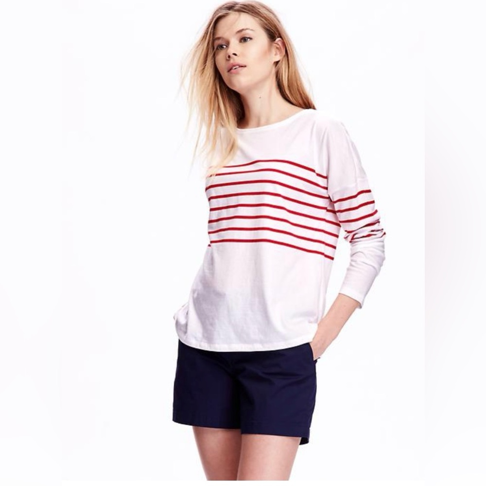 Old Navy Women's Long Sleeve Striped Tee - White and Red